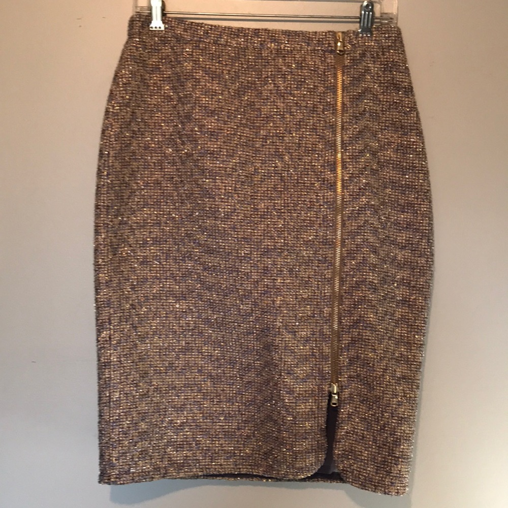 J Crew pencil skirt with gold metallic with zipper
